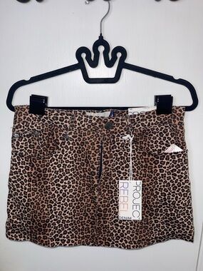 NWT Project Rebel Leopard Print Denim Skirt